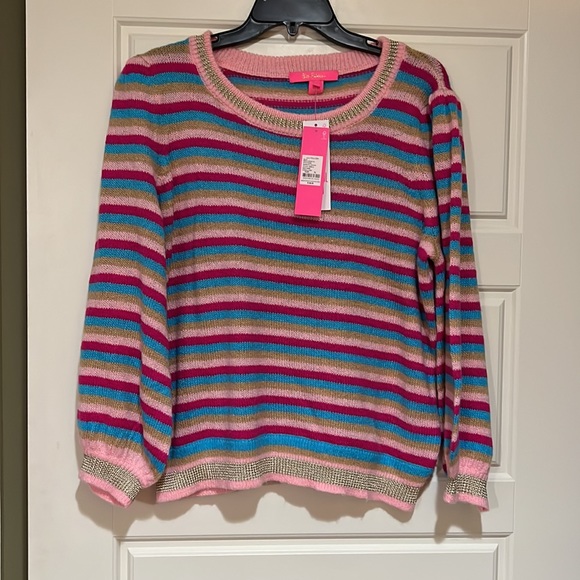 Lilly Pulitzer marceletta sweater striped pink wool xl new nwt - Picture 2 of 6